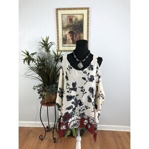 Vision USA Women Top Medium Cold Shoulder Pullover Boho Tropical Resort Y2K